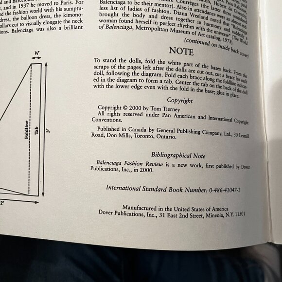 Balenciaga Fashion Review Paper Dolls by Tom Tierney (2000‎ Dover Publications) - Picture 9 of 10